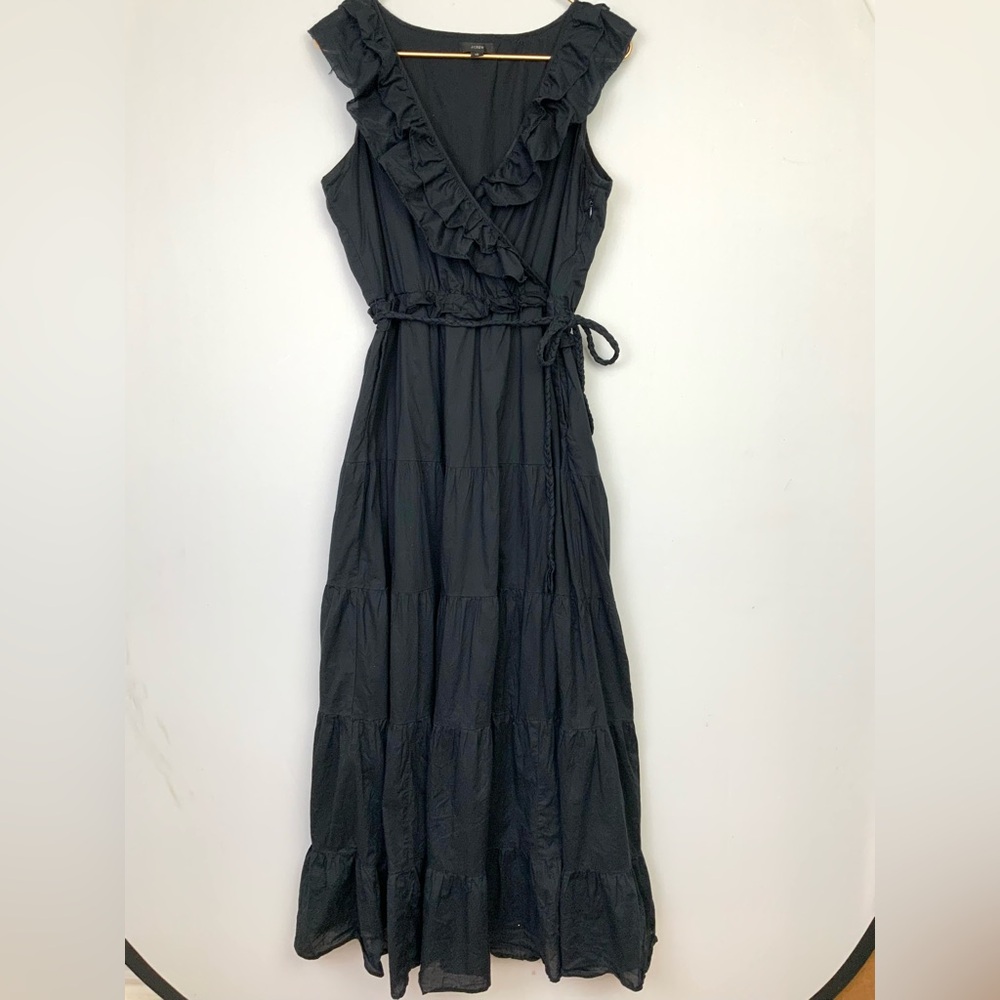 J. Crew Black Ruffle-Trim Maxi Dress
